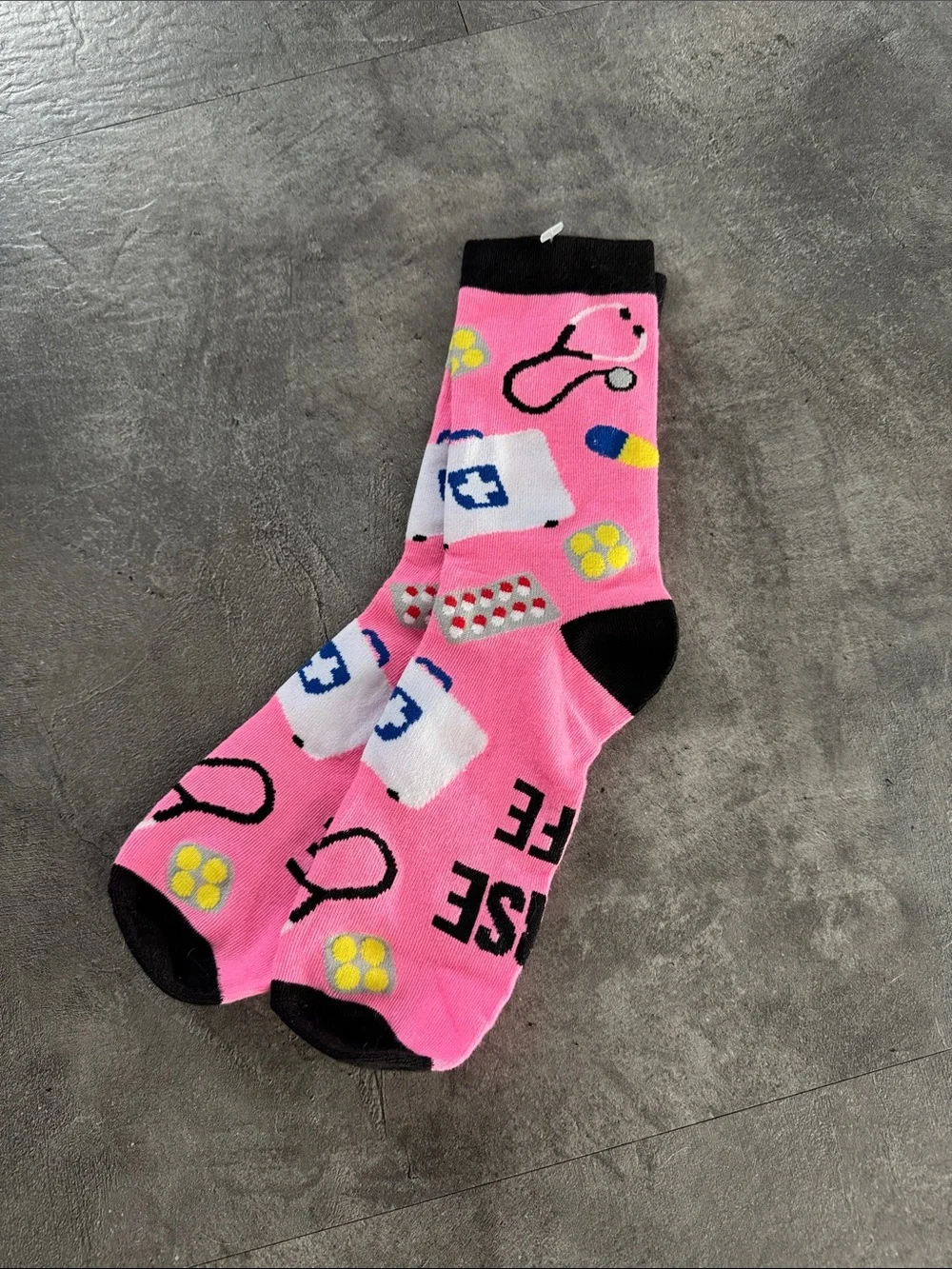 Pink Novelty Medical Crew Socks - Nurse Life Theme
